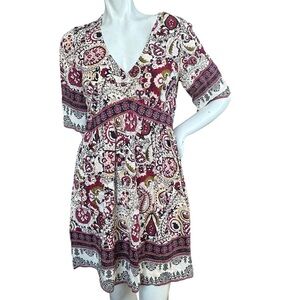 BA&SH “Zelda” Ecru Tunic V-Neck Mini Dress Boho Hippie Size Small